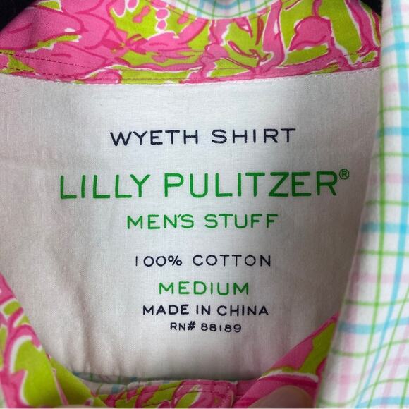 Lilly Pulitzer Pink&Teal Plaid Wyeth Mens Button Up Shirt Sz.M - Picture 4 of 10